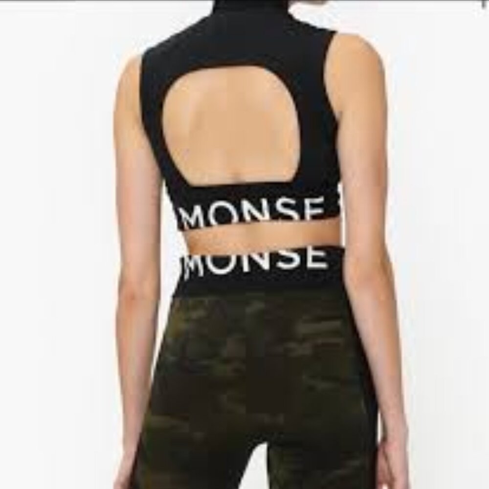 MONSE Mock Neck Sports Camo Print Open Back Crop Top NWT Size XS